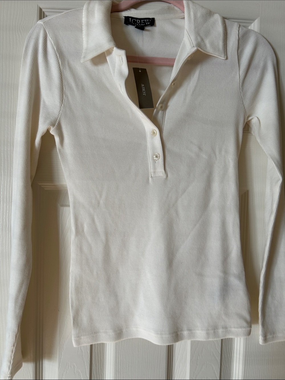 J Crew Women’s XS Ribbed Collared Long Sleeve Ivory with Flaw
